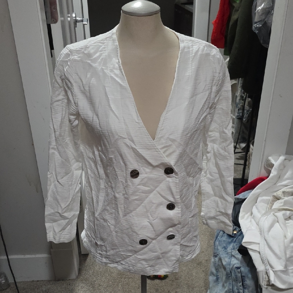 Massimo Dutti Size 42 LARGE White COTTON Double-Breasted Blouse